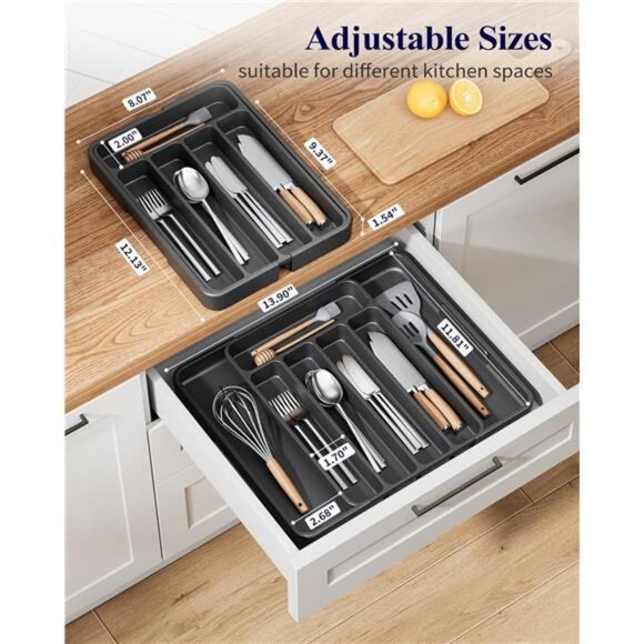 Expandable Cutlery Drawer Organizer Kitchen Utensil Tray Storage Adjustable Blac - Picture 3 of 7
